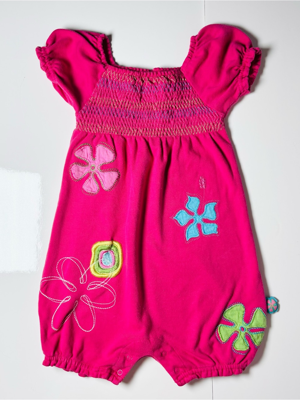 Little Tikes Baby Fuchsia Pink Smocked Floral Romper 18-24M Fairycore Barbie Y2K